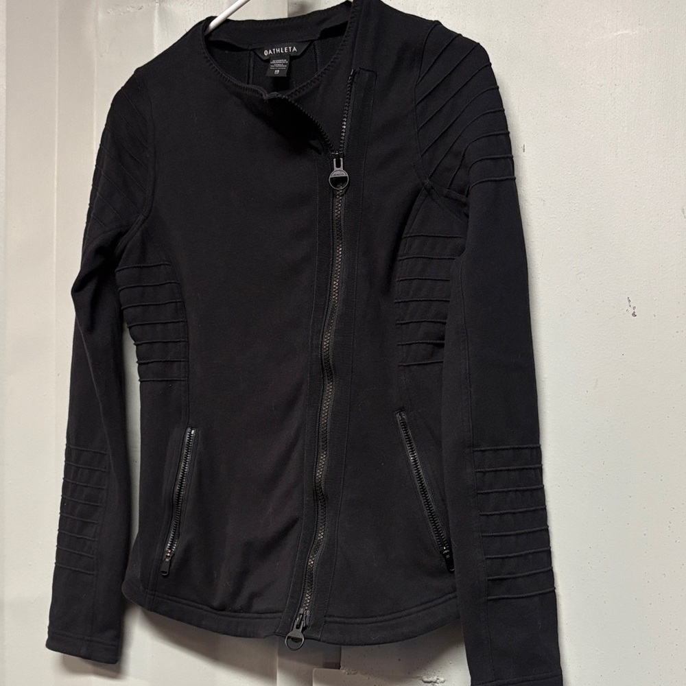 Athleta Black Asymmetrical Zip Utility Jacket - Picture 2 of 6